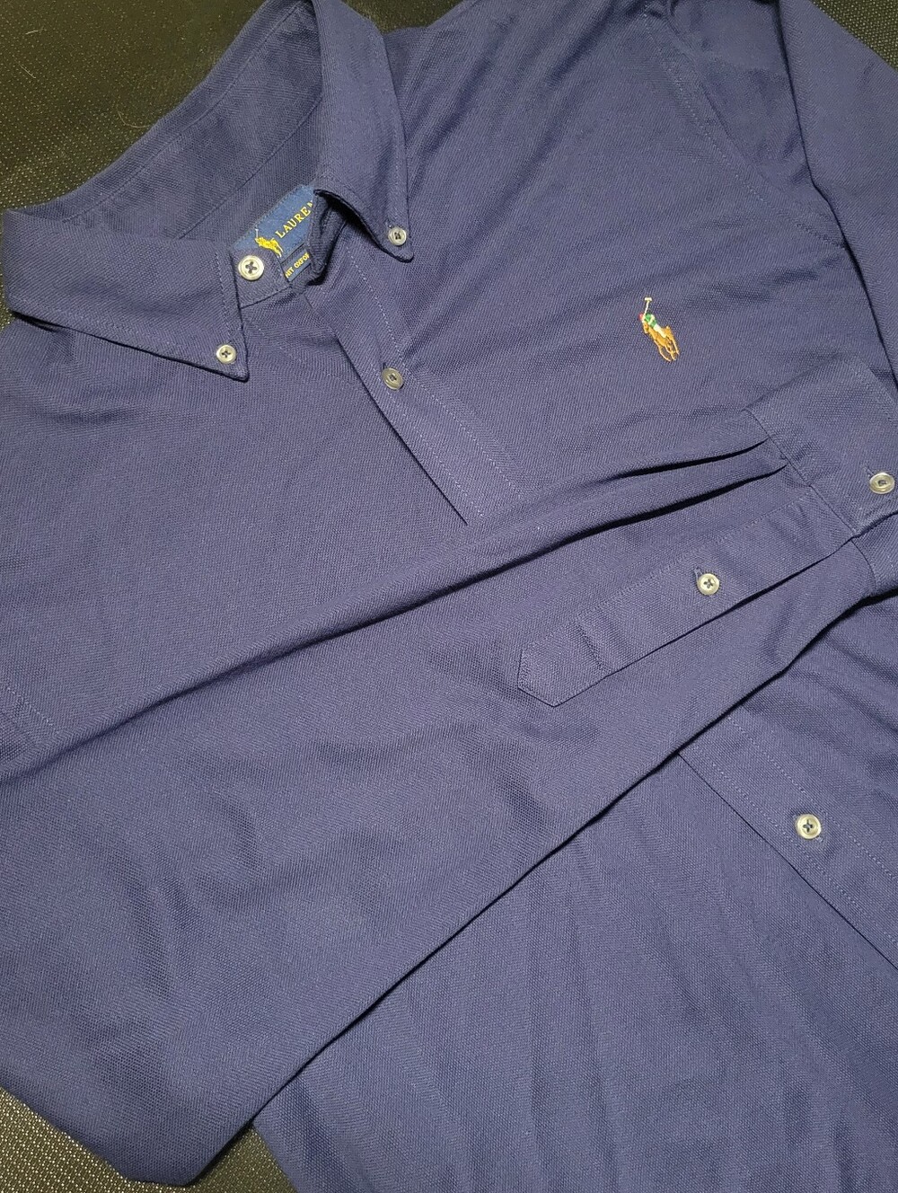 Ralph Lauren Oxford Long Sleeve Button-Down Polo Large Navy Blue